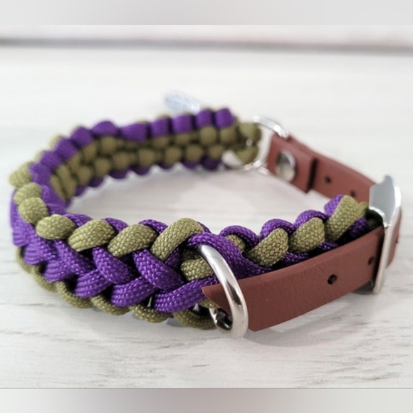1/2" Paracord Dog Collar with Biothane Adjustable Adapter - Green and Purp - Picture 3 of 7